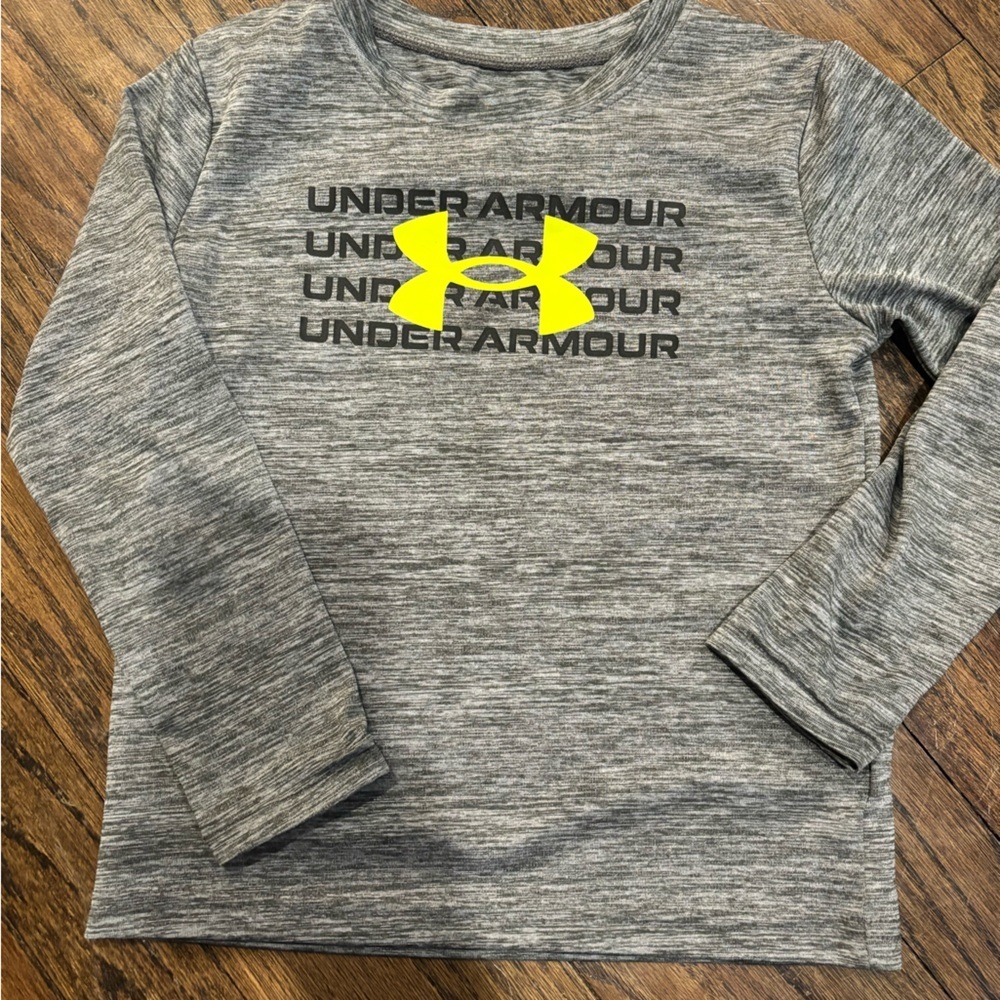Under Armour Gray Heather Long Sleeve Tee with Neon Yellow Logo